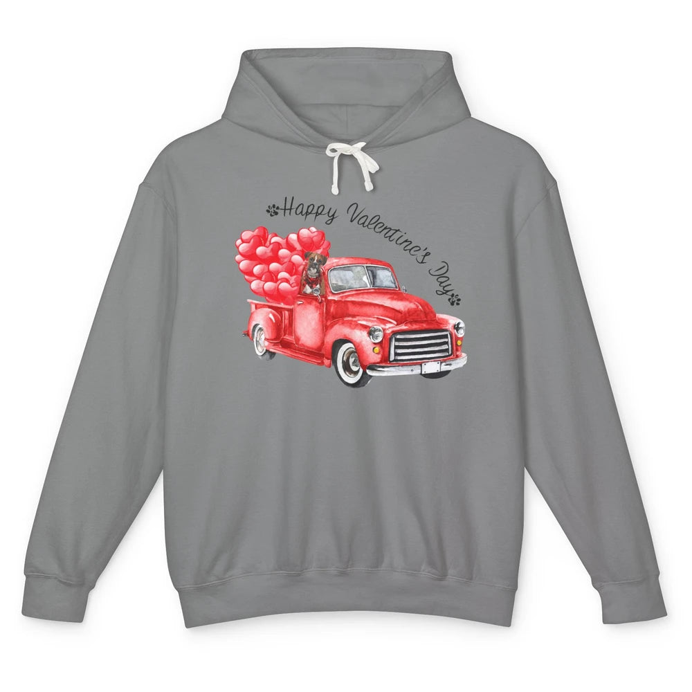 Boxer On Heart Truck Happy Valentines Day Boxer Dog Lovers Unisex Lightweight Hoodie