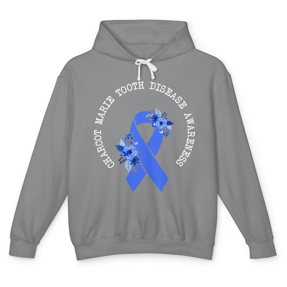 Charcot-marie-tooth Disease Awareness Floral Blue Ribbon Unisex Lightweight Hoodie