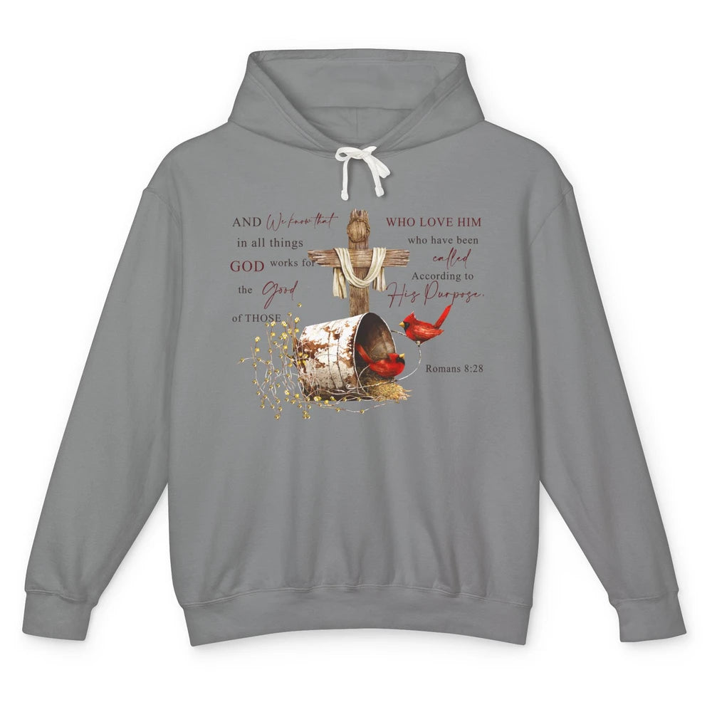 Cardinals Jesus Cross God Works For The Good Christian Gift Unisex Lightweight Hoodie