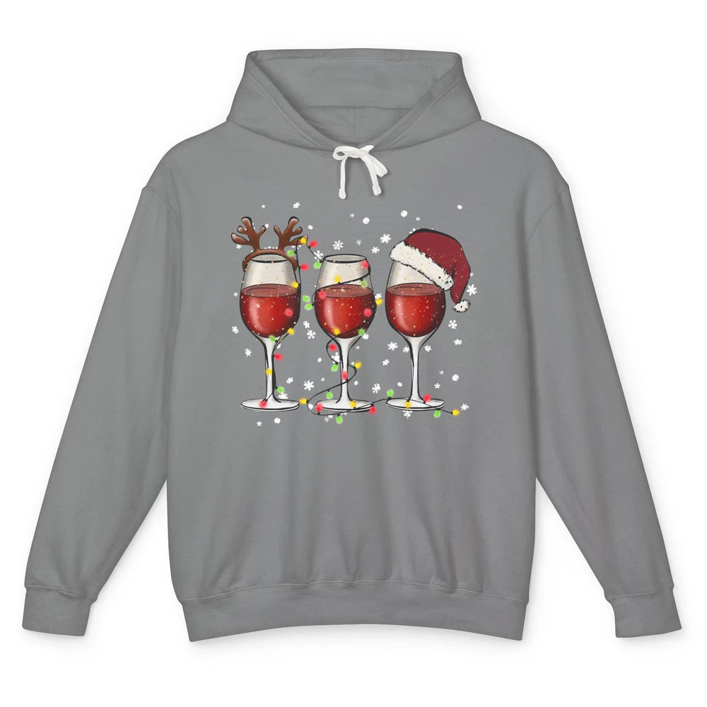 Christmas Red Wine Glass Santa Hat Reindeer Christmas Party Unisex Lightweight Hoodie