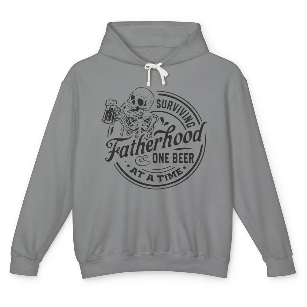 Skeleton Survive Fatherhood One Beer At A Time Fathers Day Unisex Lightweight Hoodie