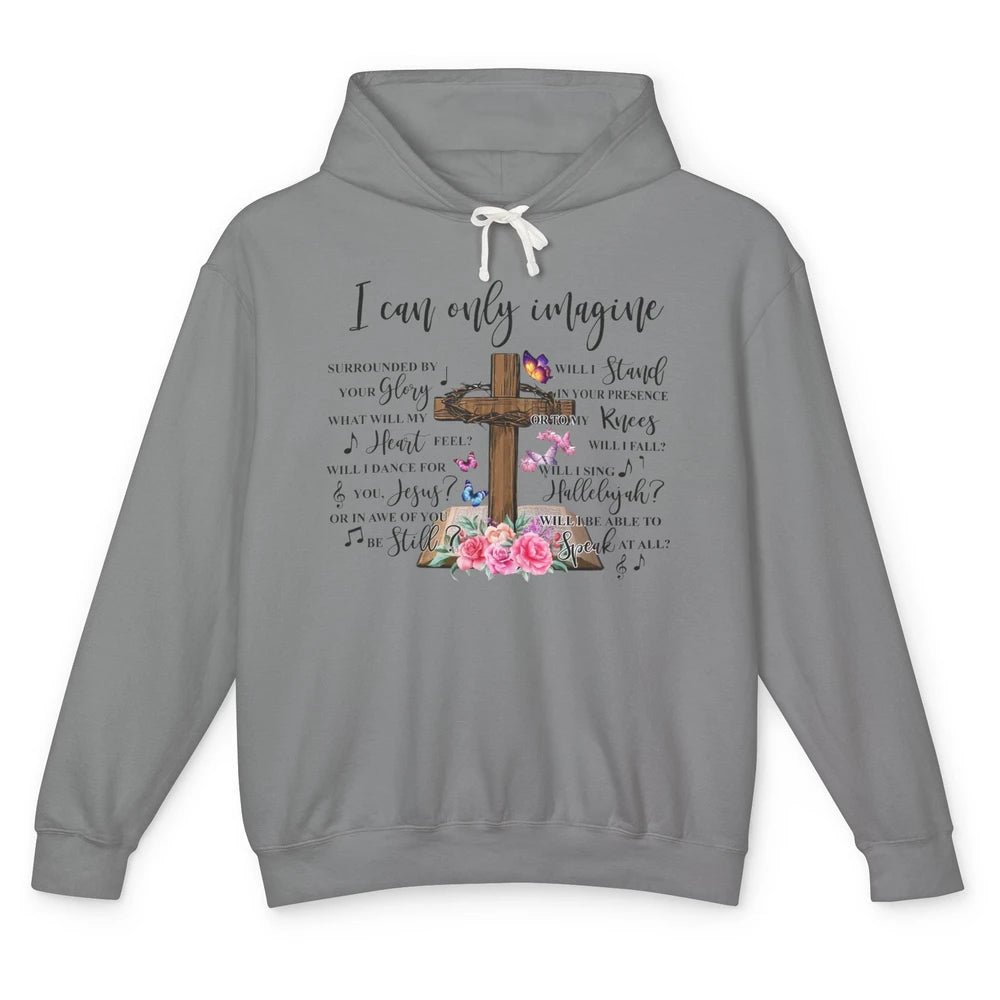 Floral Jesus Cross Butterfly I Can Imagine Christian Gift Unisex Lightweight Hoodie