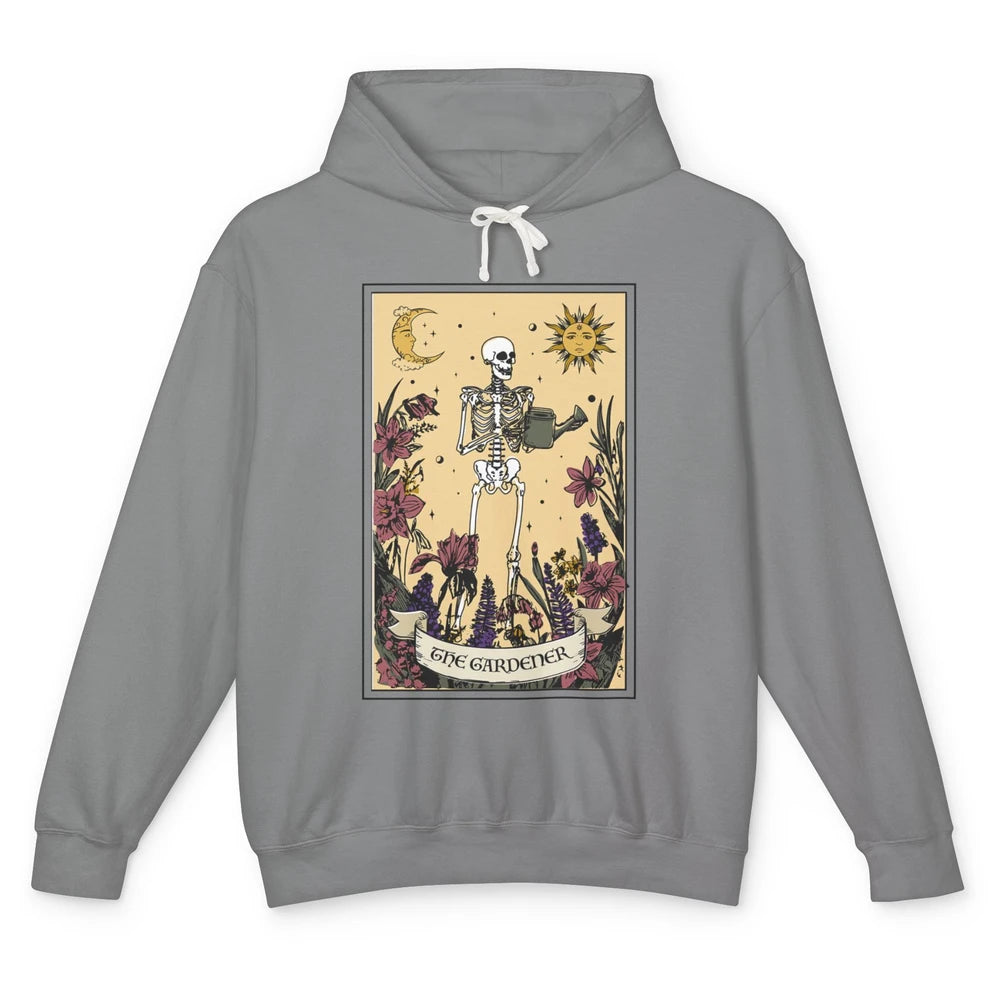 Retro Skeleton The Gardener Tarot Card Plant Lady Halloween Unisex Lightweight Hoodie