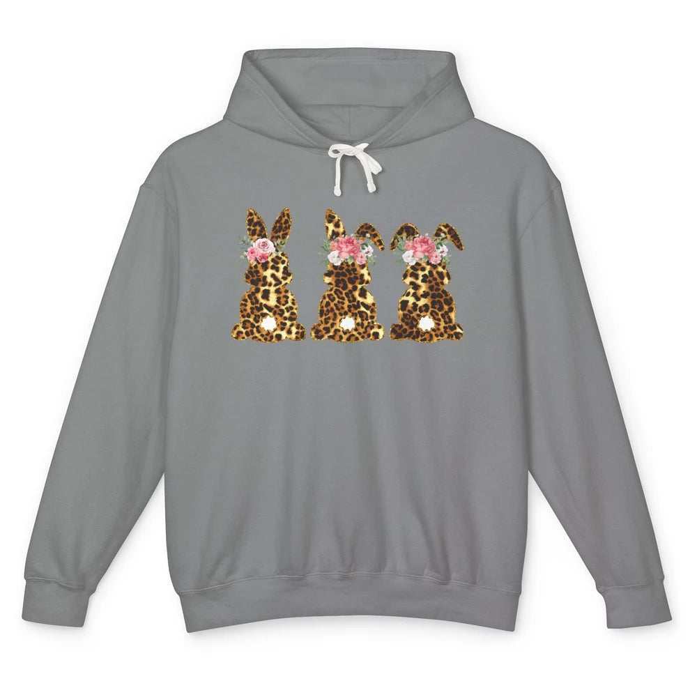 Leopard Bunnies With Flowers Cute Easter Day Bunny Lovers Unisex Lightweight Hoodie