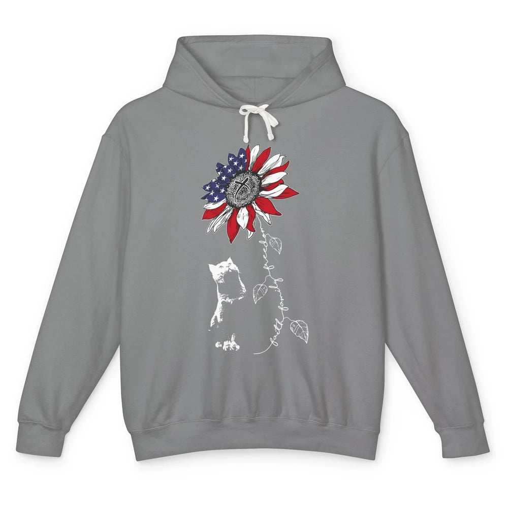 Cat Sunflower 4th Of July Patriotic Faith Family Freedom Unisex Lightweight Hoodie