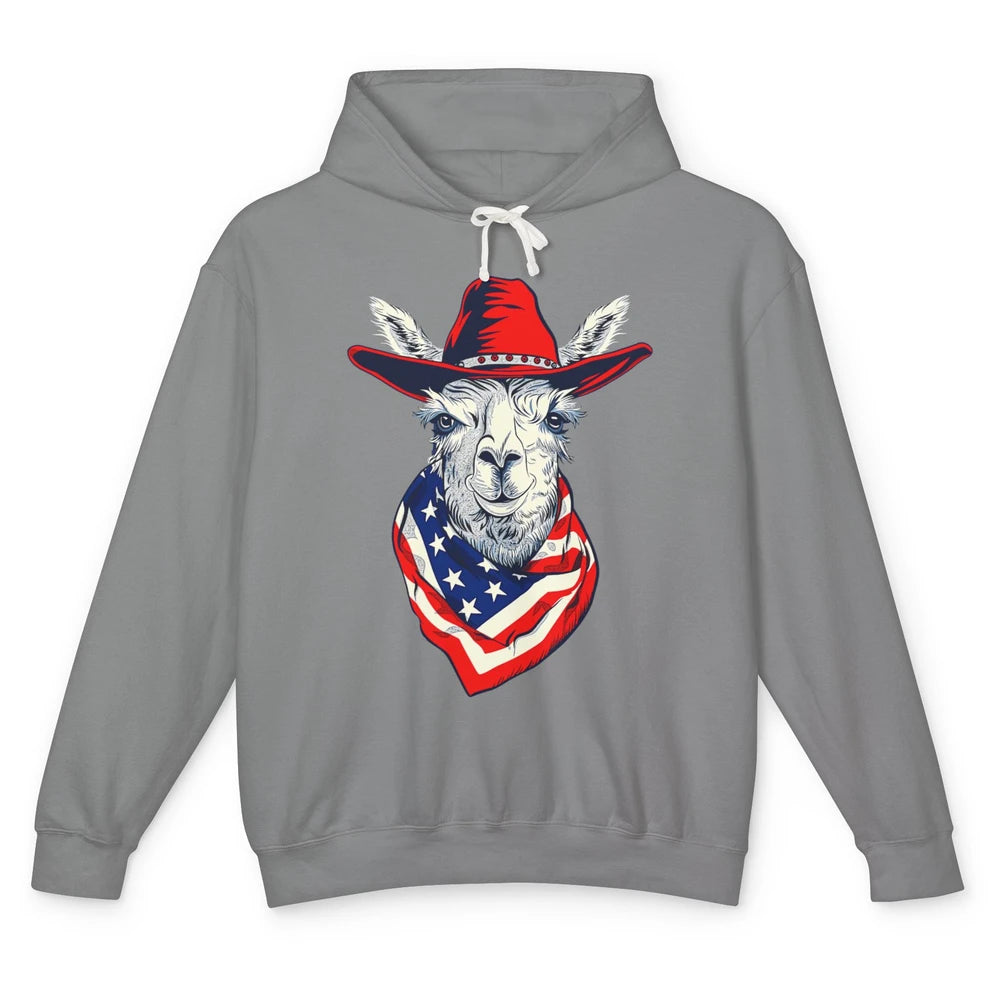 Funny Alpaca Cowboy Western Country Llama Rodeo USA Flag Retro Howdy Unisex Lightweight Hoodie