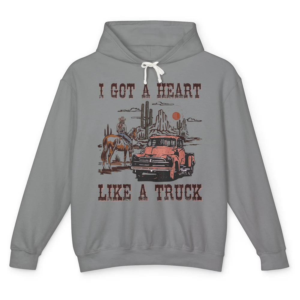 Western Sunset Cowgirl I Got Heart Like Truck Rodeo Cactus Unisex Lightweight Hoodie