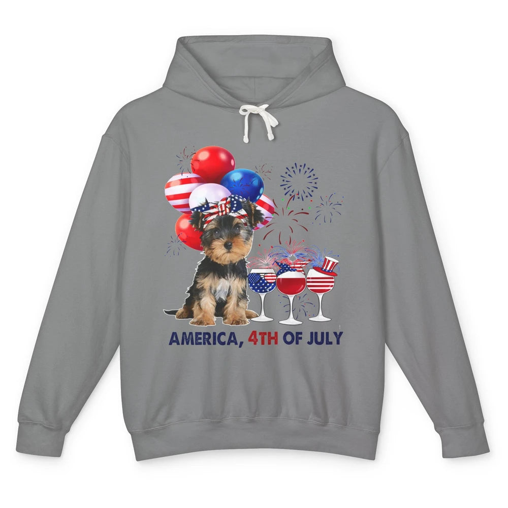 Yorkshire Terrier Wine 4th Of July Firework Celebrate Yorkie Unisex Lightweight Hoodie