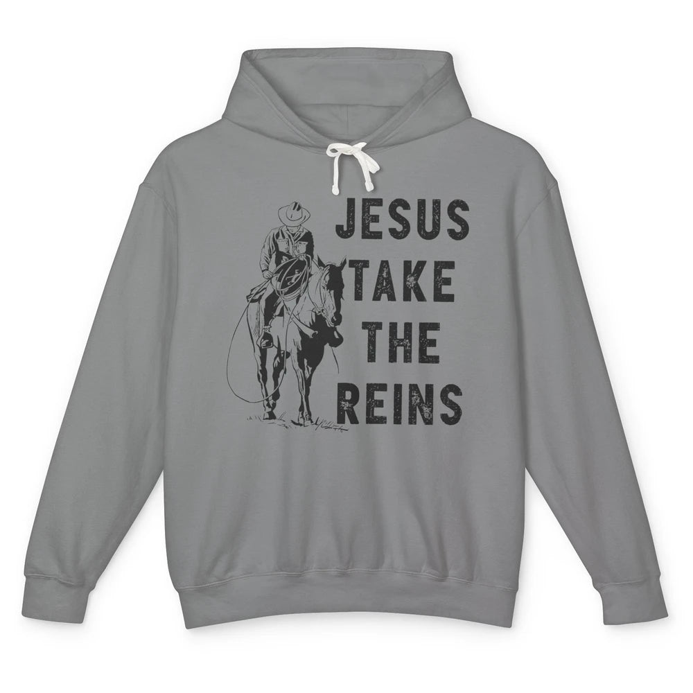 Retro Christian Cowboy Horsing Jesus Take The Reins Western Unisex Lightweight Hoodie