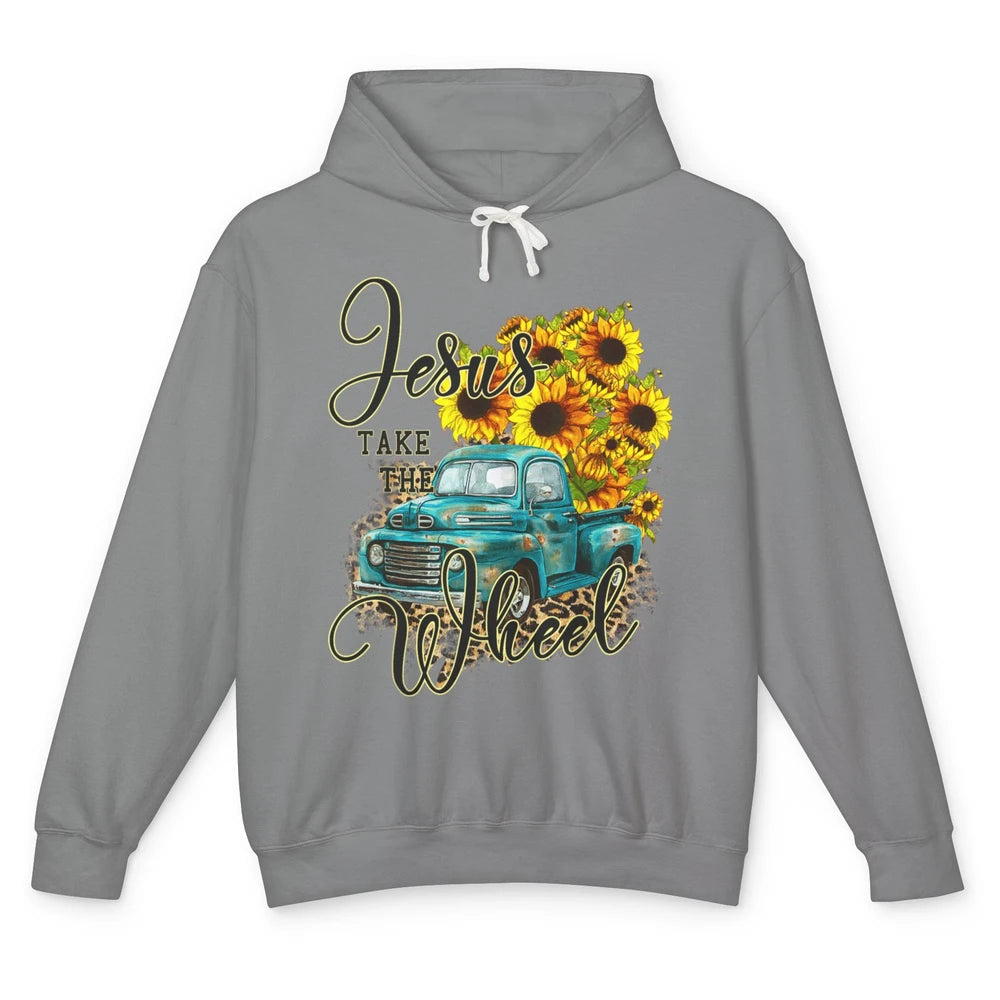 Sunflower Jesus Take The Wheel Truck Western Country Leopard Unisex Lightweight Hoodie