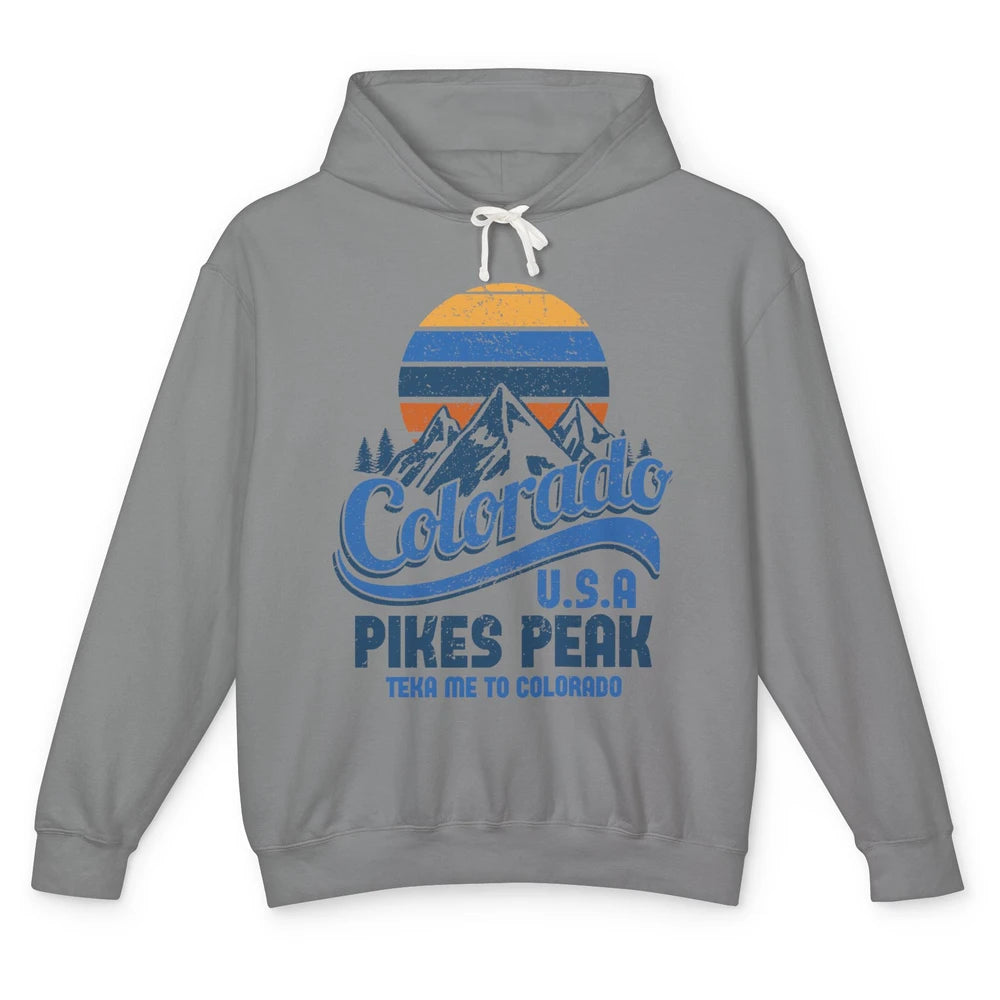 Retro Colorado Mountain Pikes Peak Sunset Outdoor Hiking Unisex Lightweight Hoodie