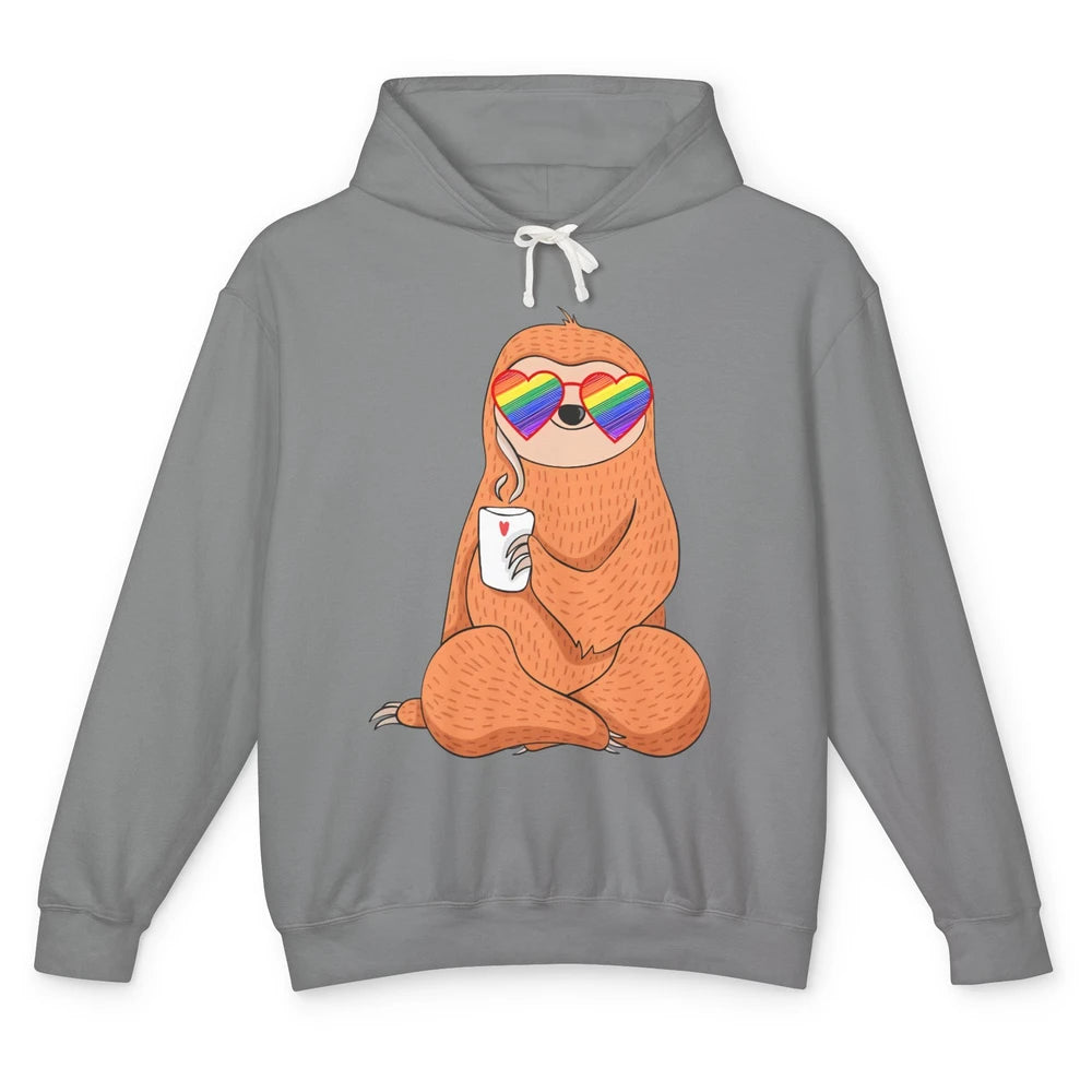 LGBT Gay Pride Month Chill Out Sloth Rainbow Sunglasses Unisex Lightweight Hoodie