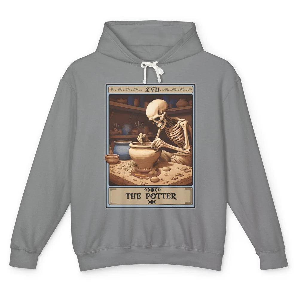 Retro Skeleton The Potter Tarot Card Halloween Pottery Lover Unisex Lightweight Hoodie