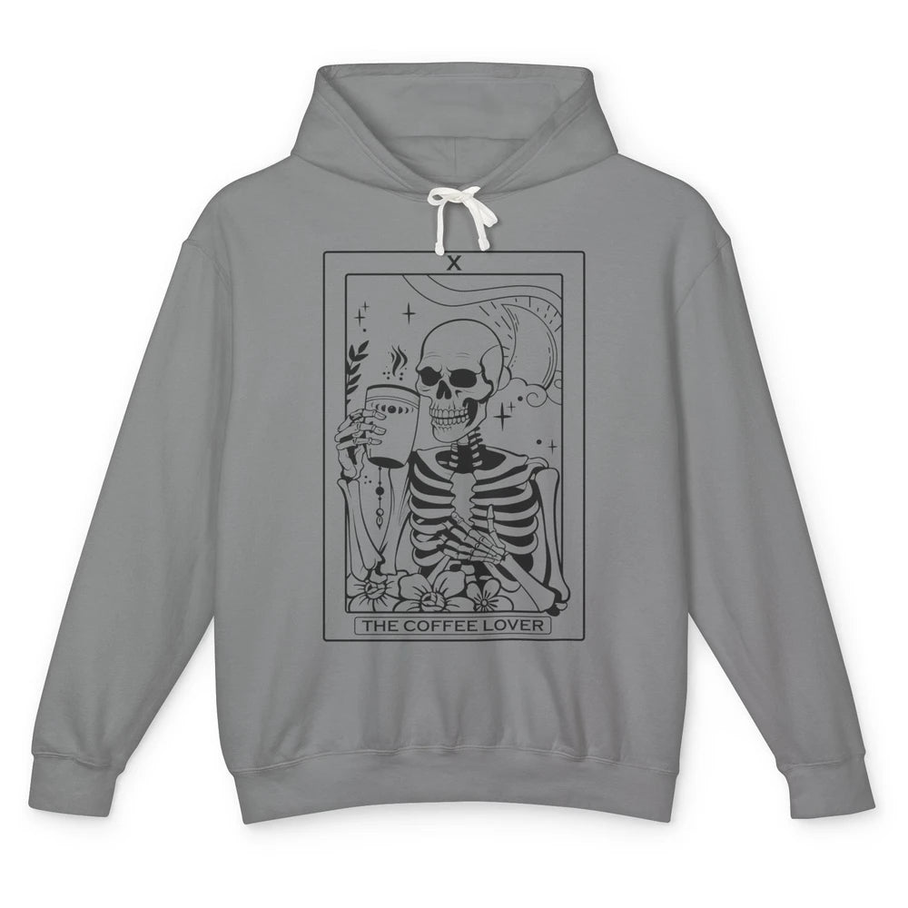 The Coffee Lover Skeleton Tarot Card Floral Goth Halloween Unisex Lightweight Hoodie