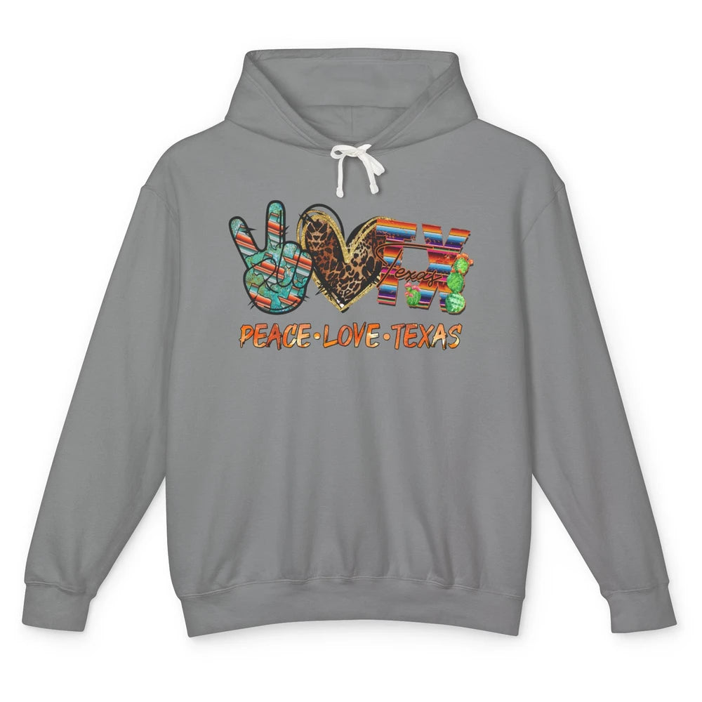 Retro Peace Love Texas Leopard Western Country Desert Cactus Unisex Lightweight Hoodie