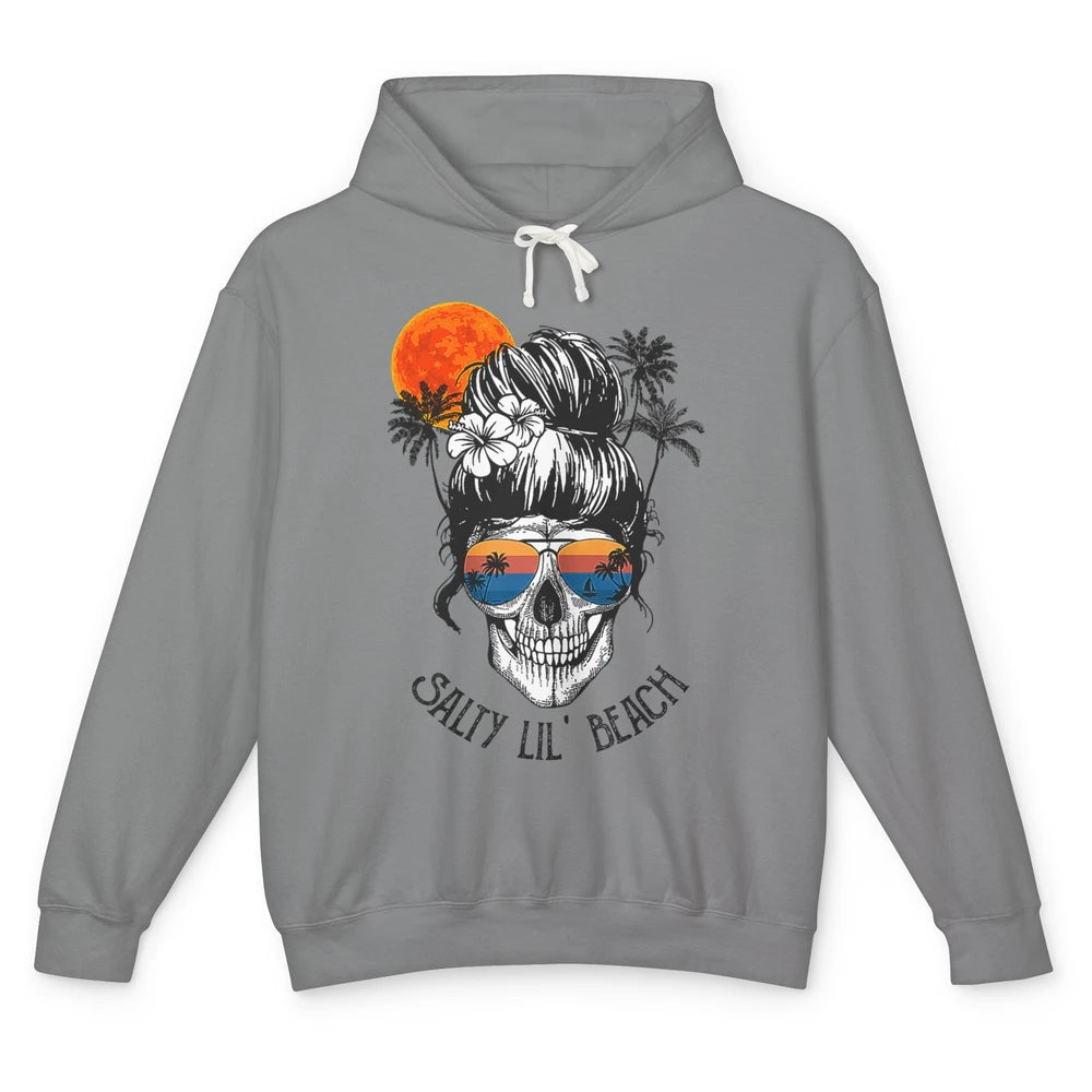 Funny Salty Little Beach Messy Hair Bun Skull Summer Holiday Unisex Lightweight Hoodie