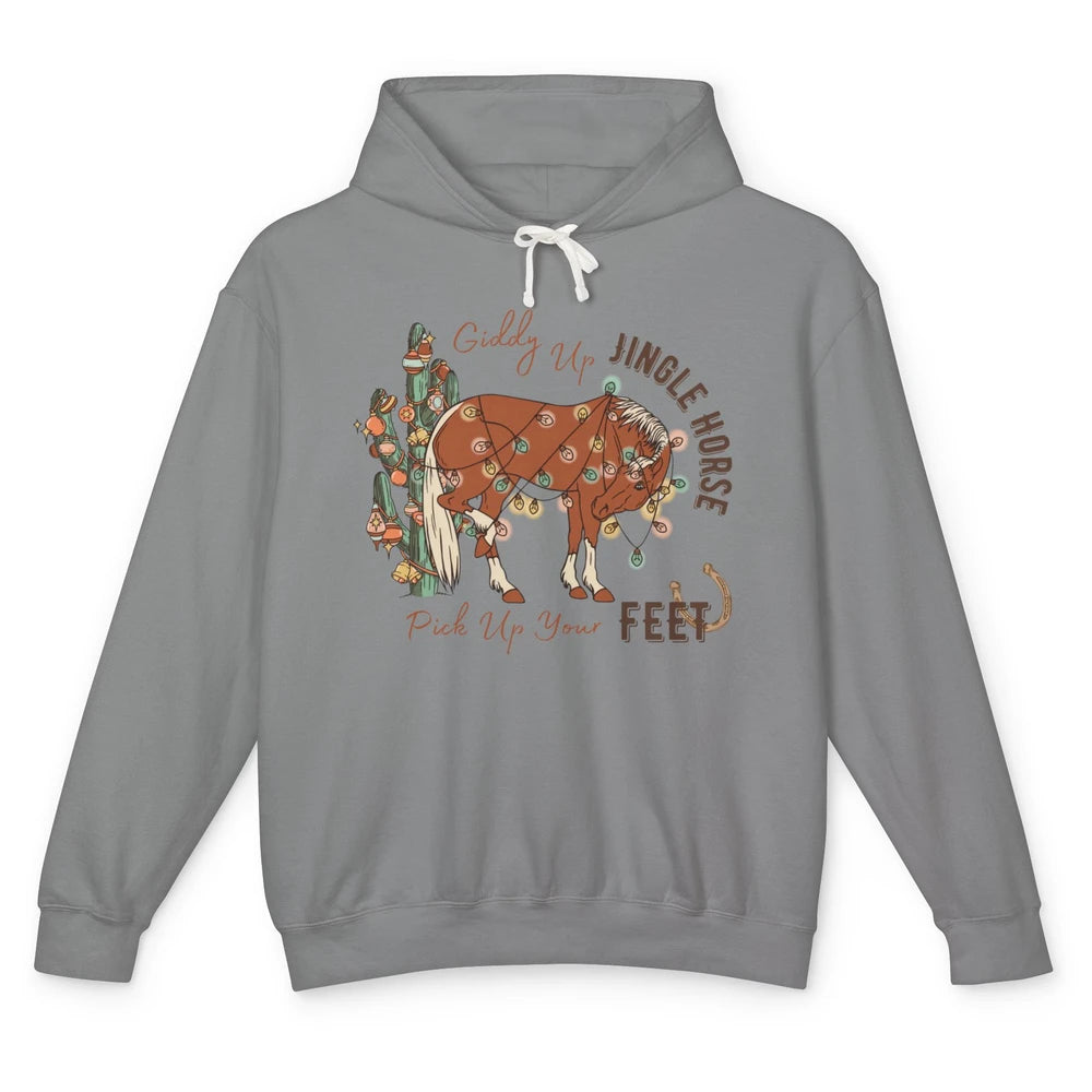 Giddy Up Jingle Horse Pick Up Your Feet Christmas Lights Unisex Lightweight Hoodie