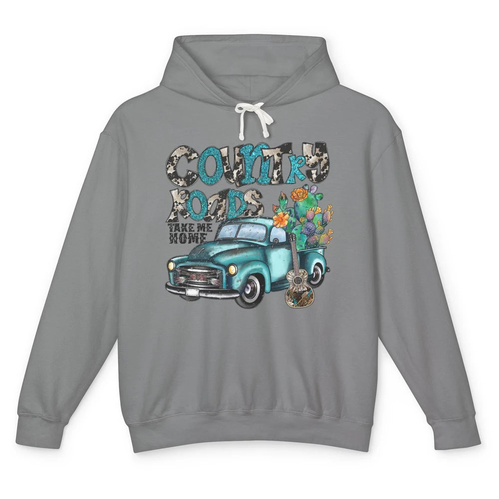 Cowhide Cactus Truck Country Roads Take Me Home Western Girl Unisex Lightweight Hoodie