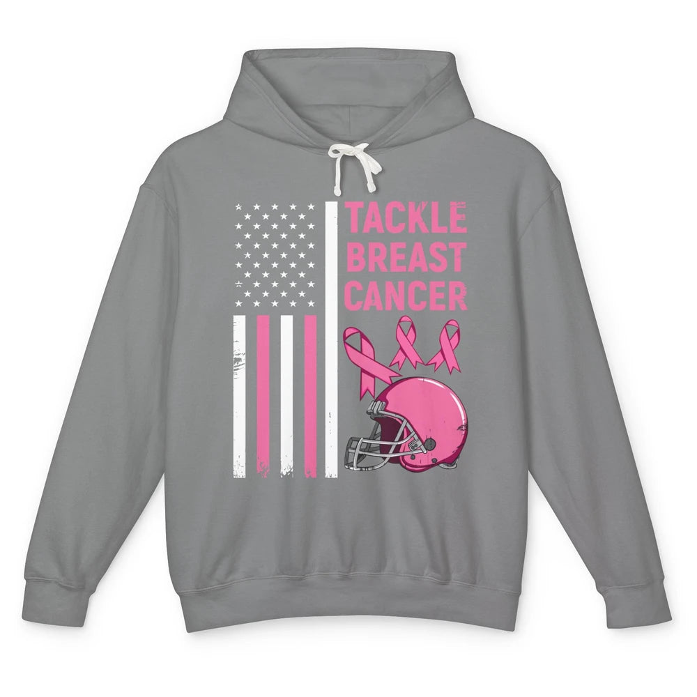 Tackle Breast Cancer US Flag Football Helmet Pink Ribbon Unisex Lightweight Hoodie