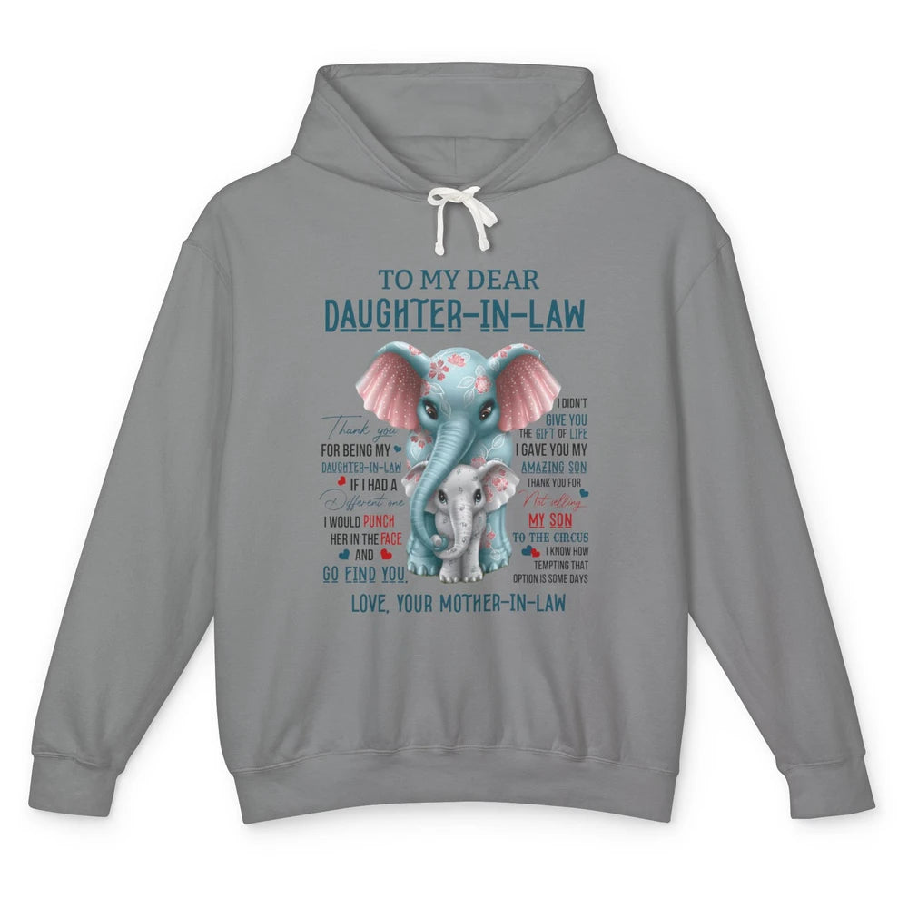 To My Dear Daughter In Law Love Mother In Law Cute Elephant Unisex Lightweight Hoodie