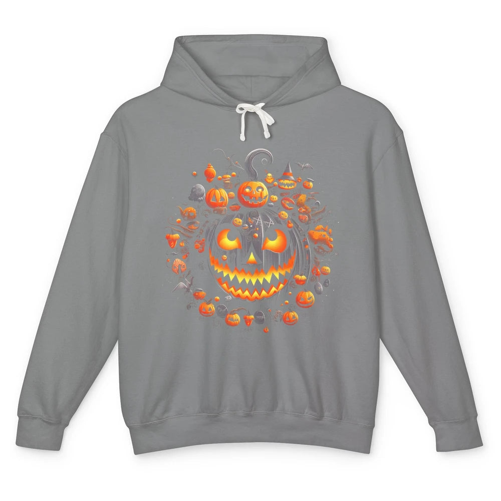 Funny Pumpkin Horror Ghost Boo Halloween Spooky Season Skull Unisex Lightweight Hoodie