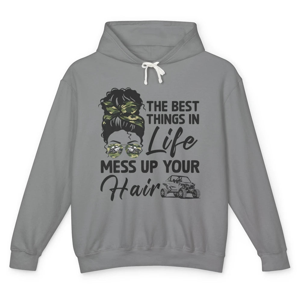 Messy Bun Mess Up Hair Girl Ride Dirty UTV SXS Rider Offroad Unisex Lightweight Hoodie