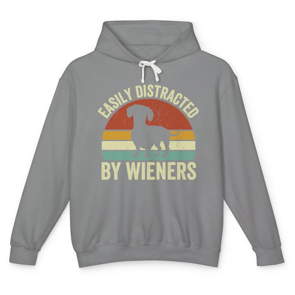 Vintage Dachshund Easily Distracted By Wieners Dog Mom Gift Unisex Lightweight Hoodie