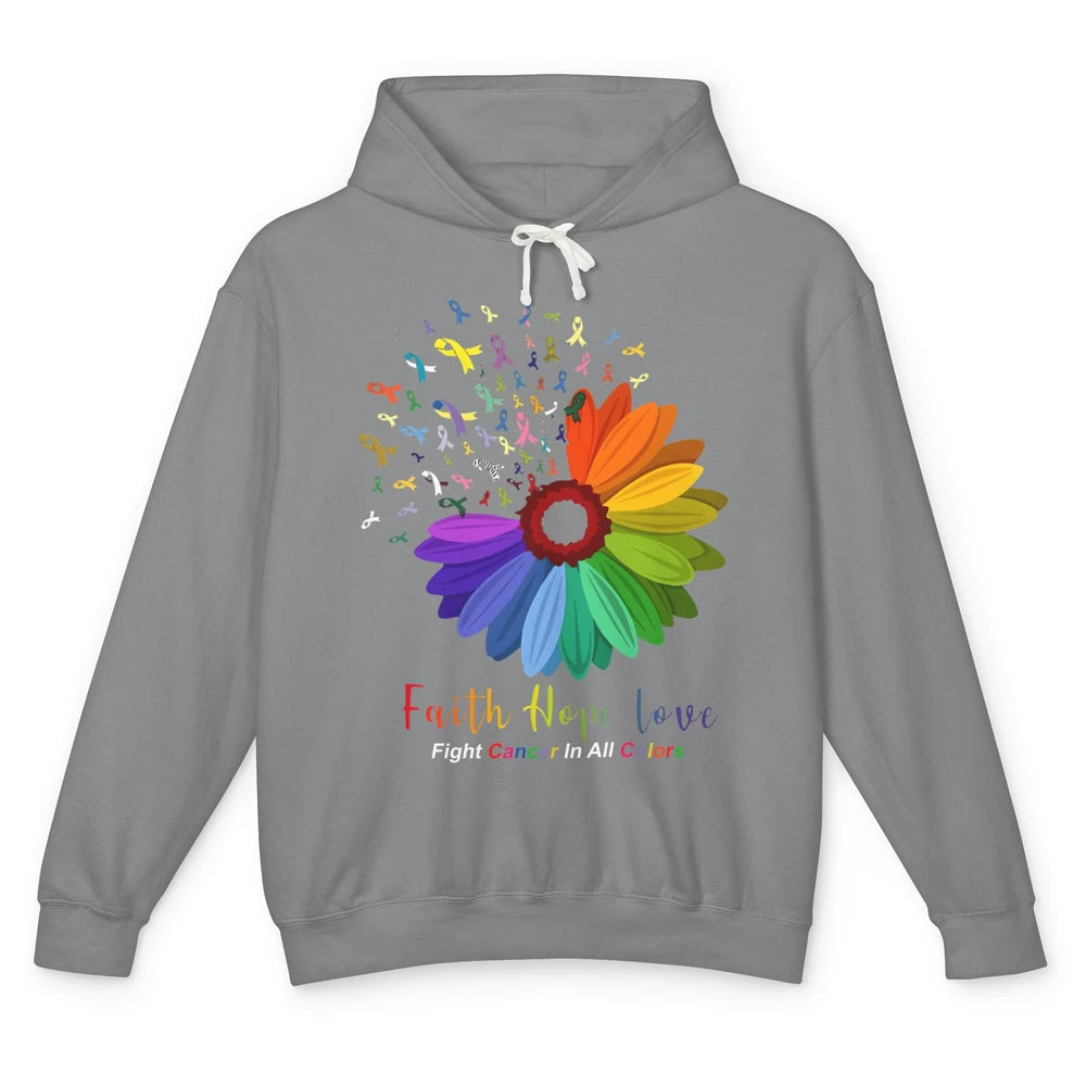 Faith Hope Love Fight Cancer Awareness Sunflower Ribbon Unisex Lightweight Hoodie