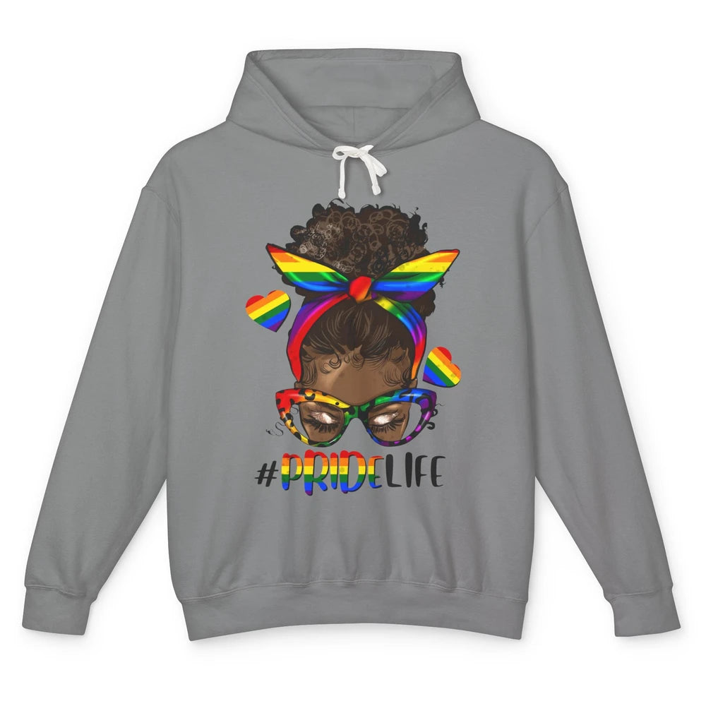 Black Melanin Messy Bun Rainbow Bandana Pride Life LGBTQ Unisex Lightweight Hoodie