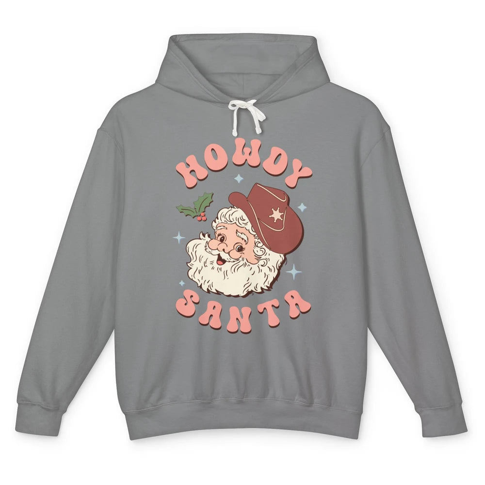 Merry Christmas Howdy Cowboy Xmas Santa Claus Cactus Western Unisex Lightweight Hoodie