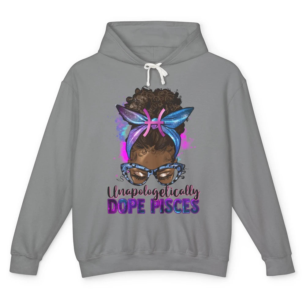 Unapologetically Dope Pisces Zodiac Leopard Afro Messy Bun Unisex Lightweight Hoodie