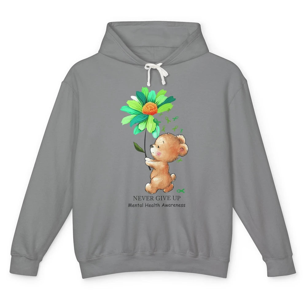 Mental Health Awareness Keep Going Daisy Bear Green Ribbon Unisex Lightweight Hoodie