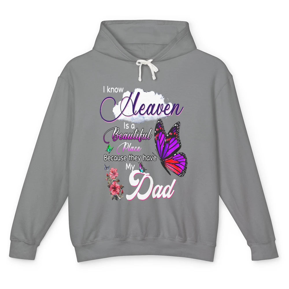 Heaven Is Beautiful Have Dad In Heaven Angel Wings Guardian Unisex Lightweight Hoodie