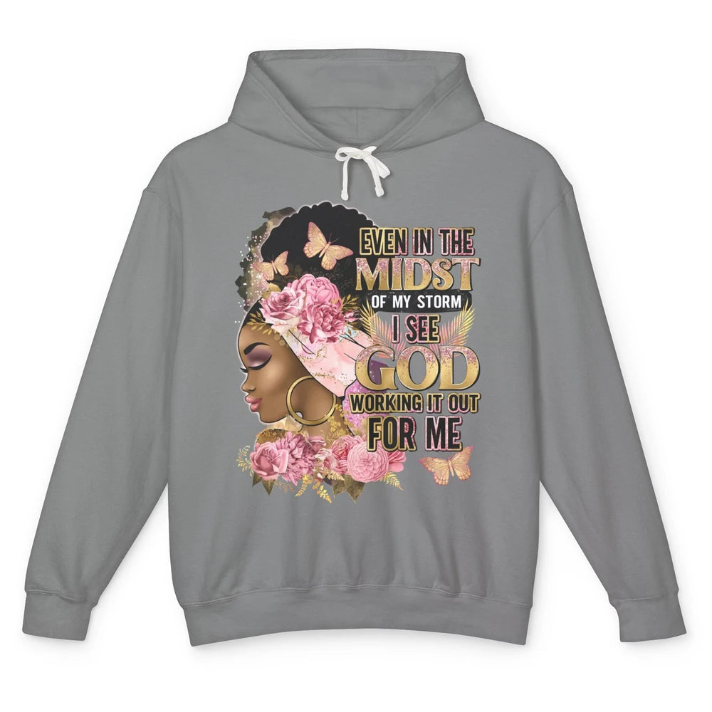 Black Girl In The Midst Of Storm Afro Woman Christian Belief Unisex Lightweight Hoodie