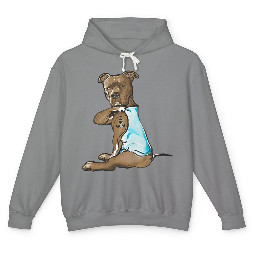 Funny Tan Brown Pitbull Tattoo Mom Bully Dog Fur Pet Mama Unisex Lightweight Hoodie