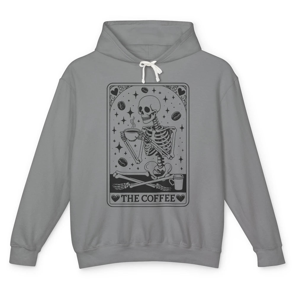 Funny Skeleton The Coffee Tarot Card Witchcraft Halloween Unisex Lightweight Hoodie