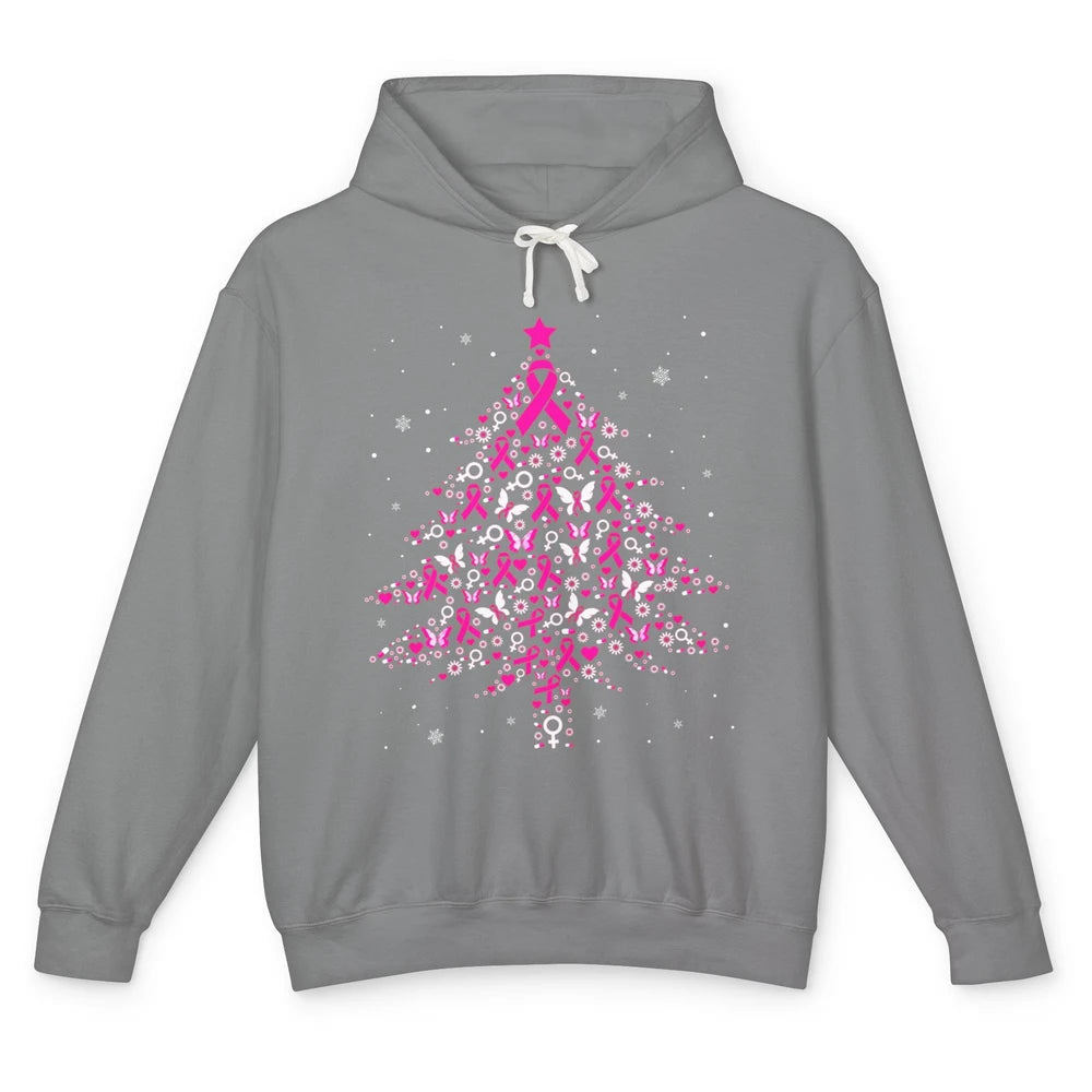 Breast Cancer Pink Ribbon Xmas Tree Breast Cancer Christmas Unisex Lightweight Hoodie