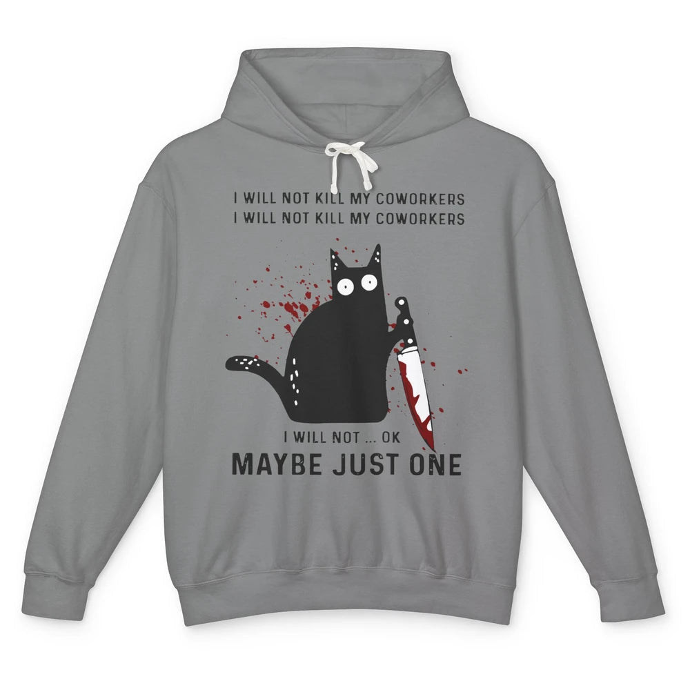 I Will Not Kill My Coworkers Murderous Black Cat With Knife Unisex Lightweight Hoodie