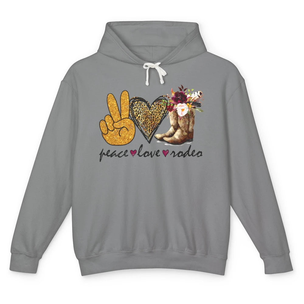 Retro Peace Love Rodeo Cowboy Boots Western Country Cowgirl Unisex Lightweight Hoodie