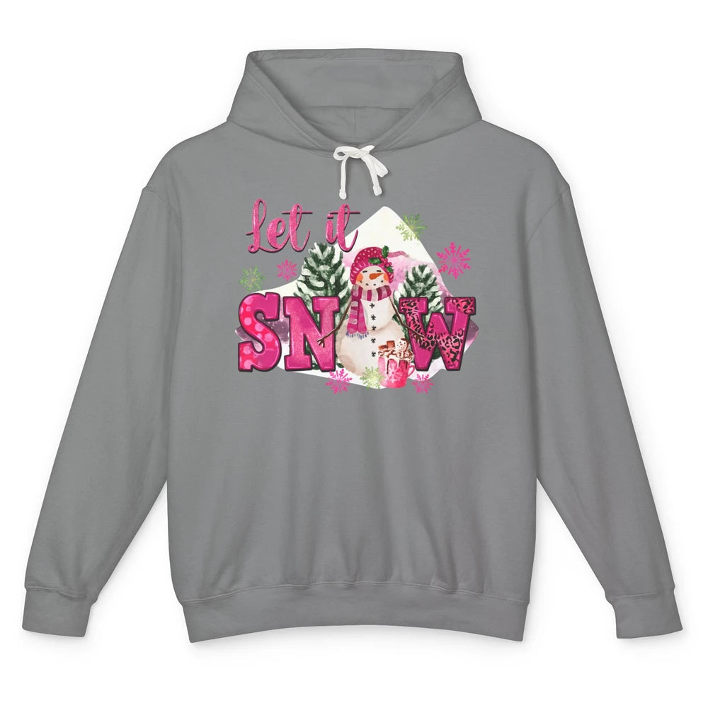 Retro Pink Christmas Snowman Let It Snow Winter Cozy Season Unisex Lightweight Hoodie