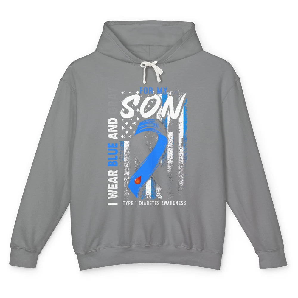 T1D Son Blue Gray Flag Diabetes Type One Awareness Warrior Unisex Lightweight Hoodie