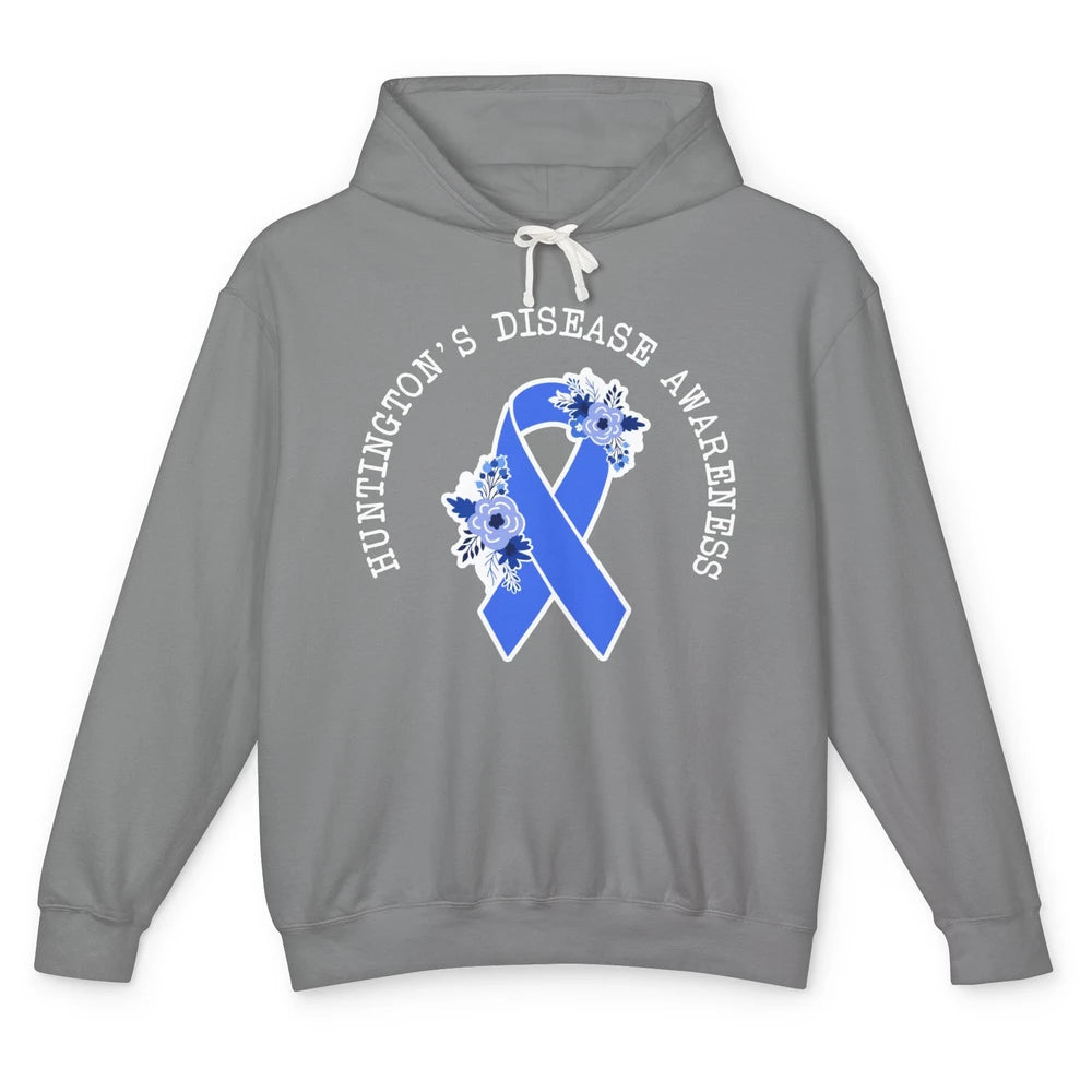 Huntington's Disease Awareness Floral Blue Ribbon Rainbow Unisex Lightweight Hoodie