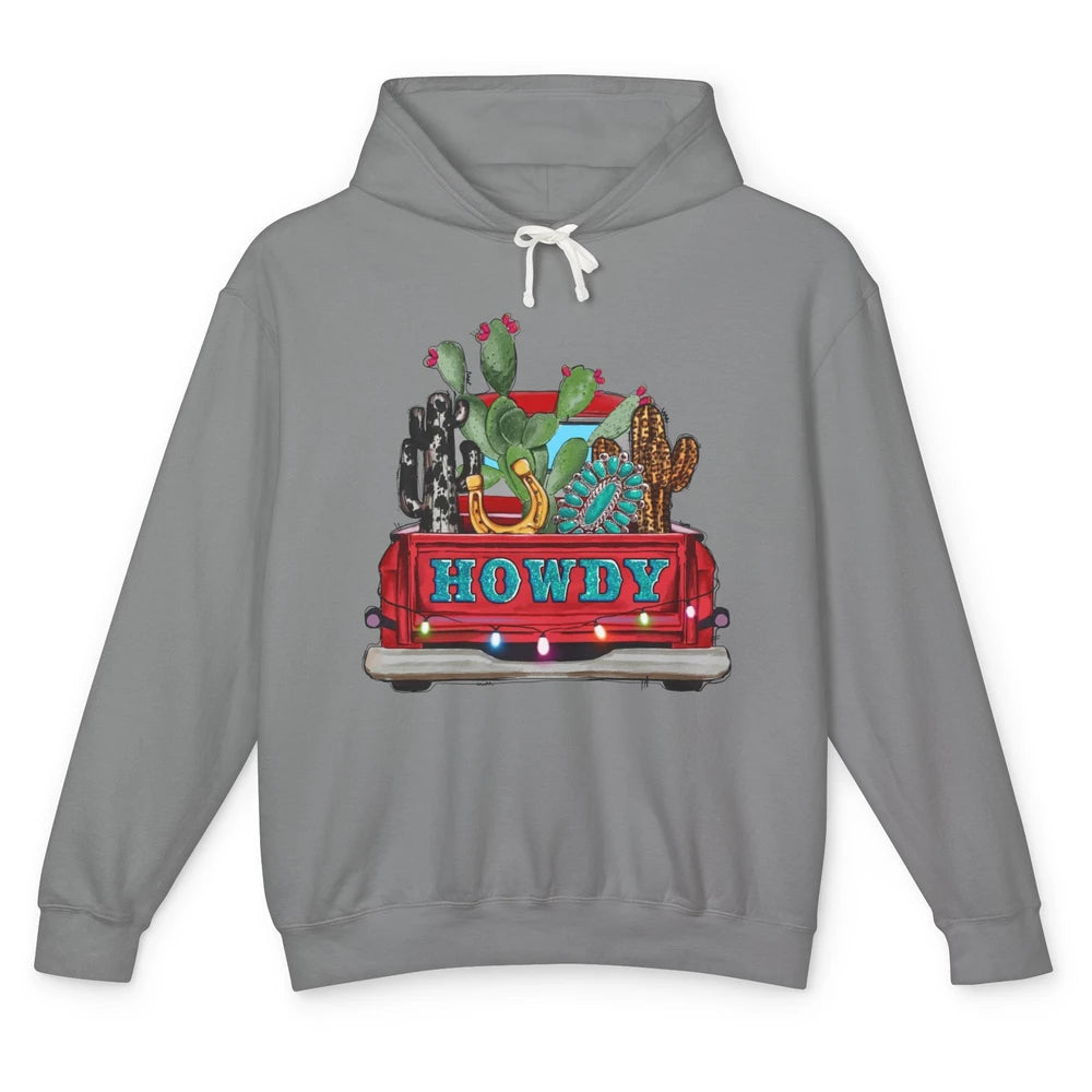 Howdy Truck Cactus Cowhide Western Christmas Gemstone Truck Unisex Lightweight Hoodie