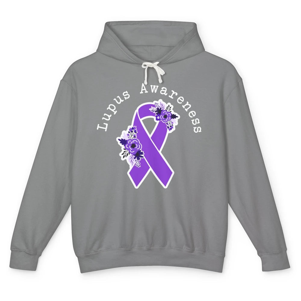 Lupus Awareness Support Floral Purple Ribbon Lupus Month Unisex Lightweight Hoodie