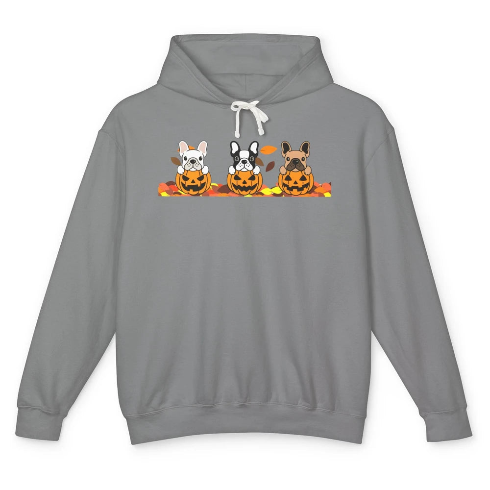 Frenchie Pumpkin Halloween French Bulldog Fall Dog Lovers Unisex Lightweight Hoodie