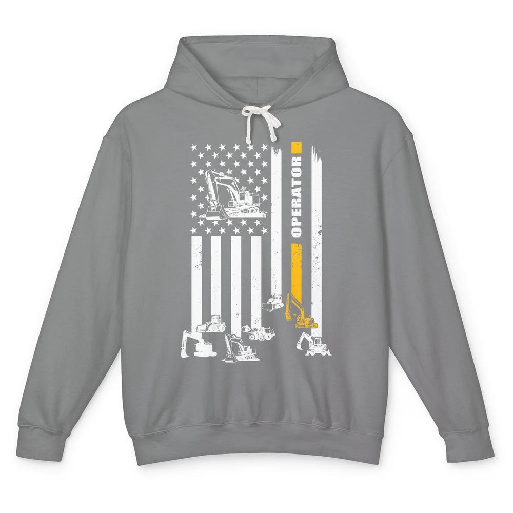 Heavy Equipment Operator US Flag Heavy Machinery Working Dad Unisex Lightweight Hoodie