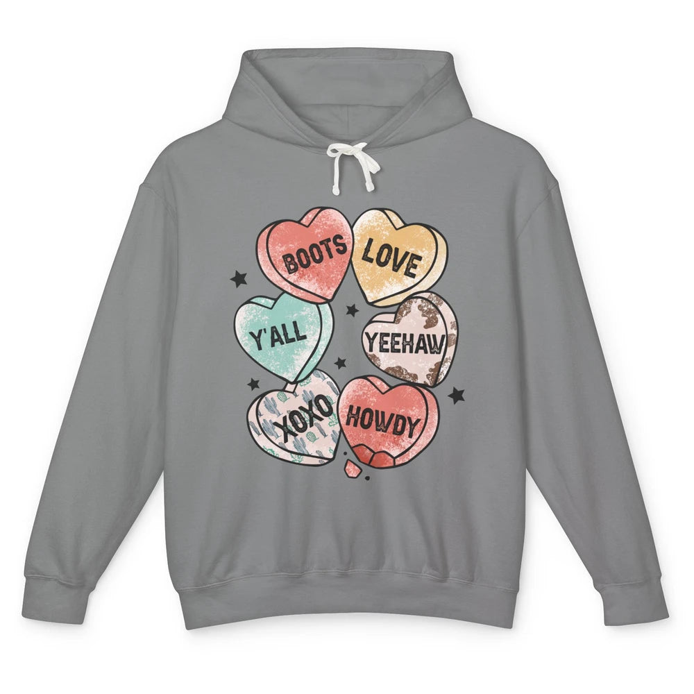 XOXO Love Cowboy Boots Howdy Cowgirl Hearts Western Country Happy Valentine's Day Yeehaw Vintage Cactus Unisex Lightweight Hoodie