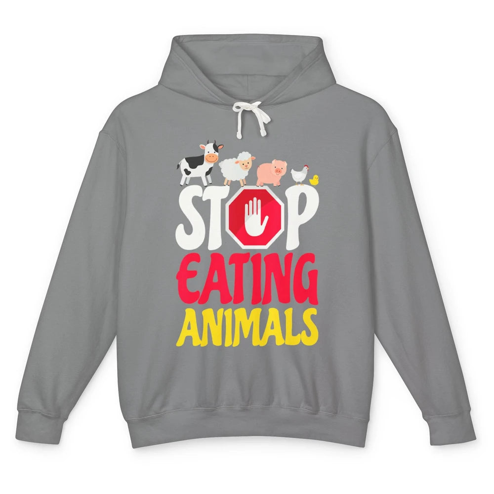 Stop Eating Animal Vegetable Minimal Vegan Healthy Lifestyle Unisex Lightweight Hoodie