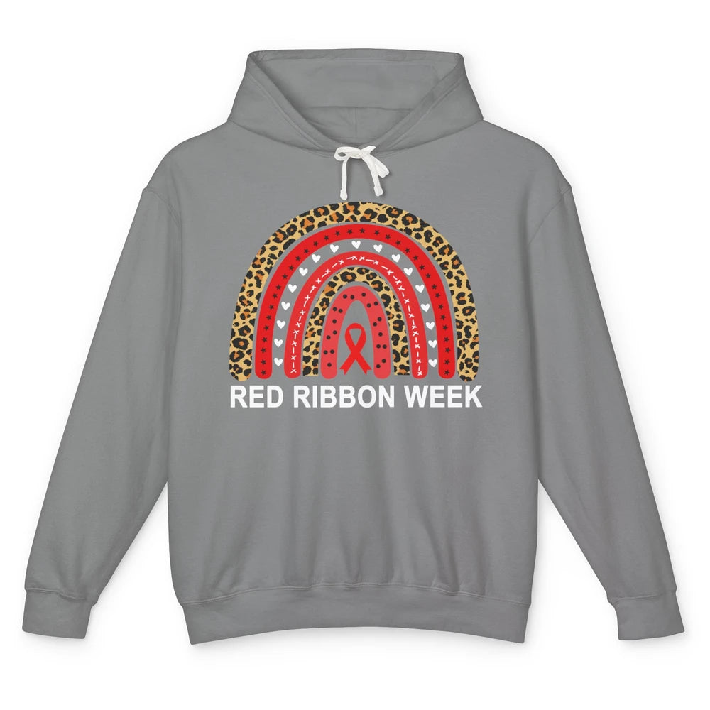 Leopard In October We Wear Red Ribbon Week Rainbow Drug Free Unisex Lightweight Hoodie