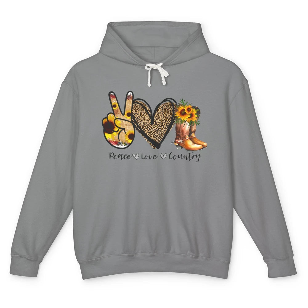 Retro Sunflower Peace Love Country Cowgirl Midwest Girl Boot Unisex Lightweight Hoodie